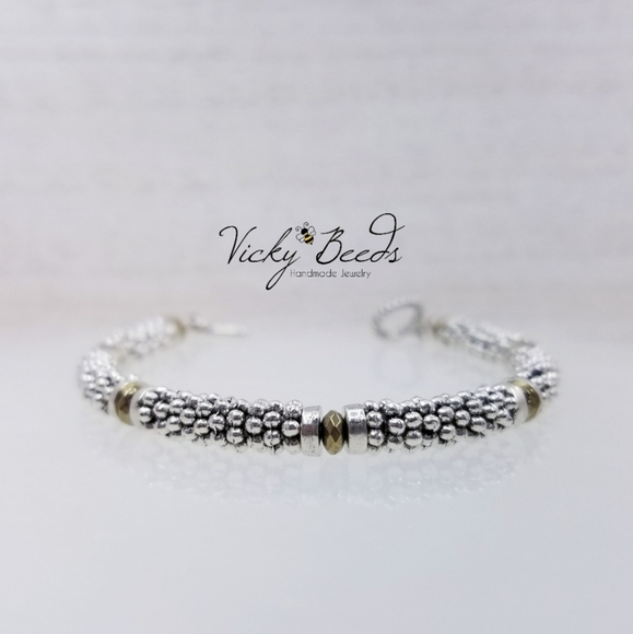 Antiqued Gold & Silver Beaded Toggle Bracelet - Picture 5 of 9